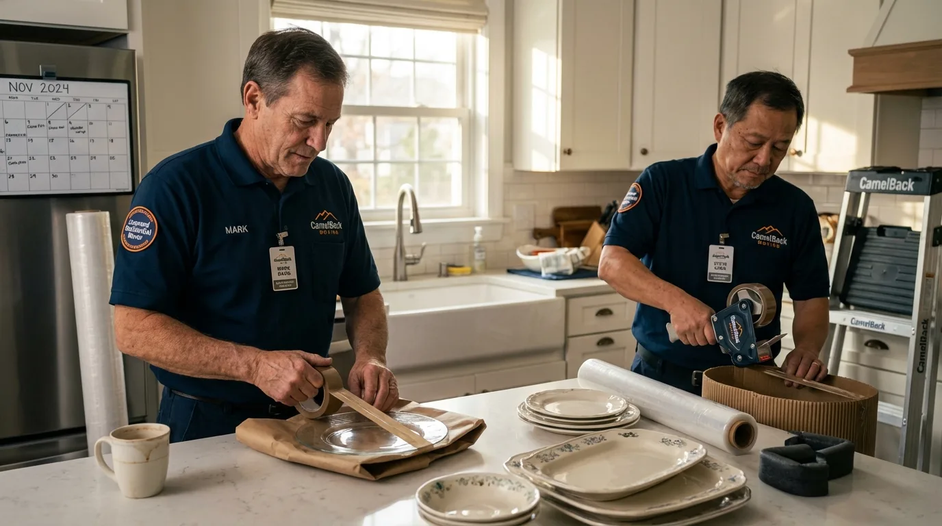 Professional crew packing kitchen dishware in Glenshaw, PA